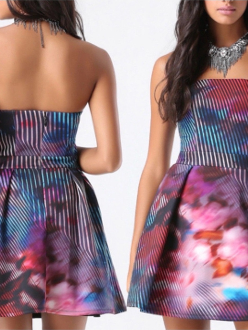 Bebe Strapless Multicolor Czar print Suba Dress